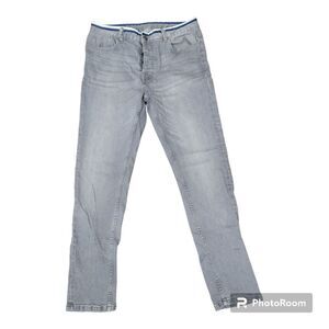 The Original Denim Company Button Fly Jeans Gray W Blue & White Waistband Siz 34